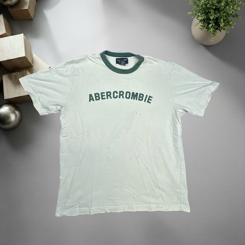Vintage Abercrombie Ringer Tee Cream Yellow Green Y2K Skater XL